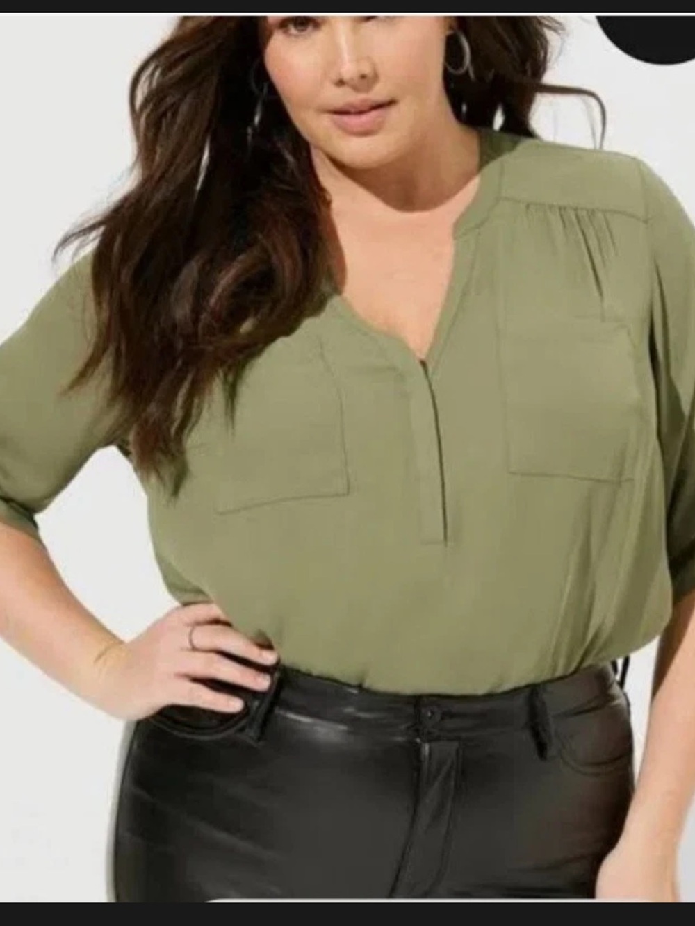 Torrid Harper Olive Green Georgette 3/4 Sleeve Pullover Blouse Size 2X